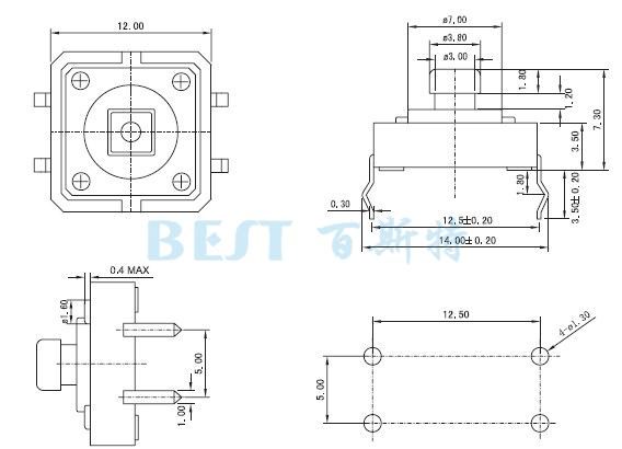 輕觸開關TS-1103C封裝規格圖紙 輕觸開關TS-1103C封裝規格圖紙