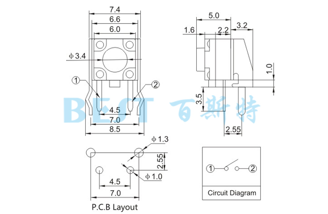 輕觸開關TS-1109KG參考圖紙 輕觸開關TS-1109KG參考圖紙